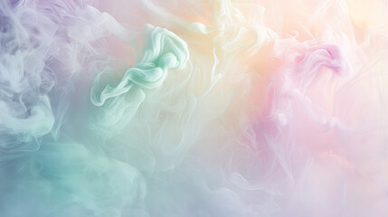 Obraz premium abstract pastel rainbow: soft pink, lavender, mint, and pale yellow ink storm artwork, on a cloud white background