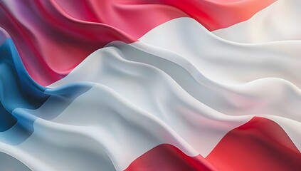 Fototapeta premium Red, white and blue background with wavy lines for a France national flag concept vector presentation template. Isolated on a pastel background,