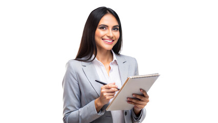 Businesswoman holding a tablet, confidently presenting her work
