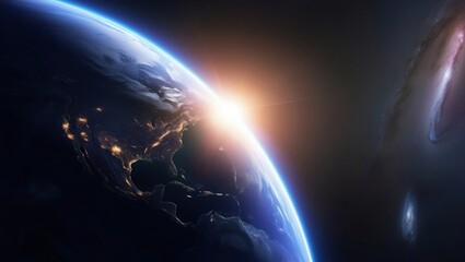 Fototapeta premium Majestic Curvature of Earth from Space with Atmospheric Glow and Distant Stars.
