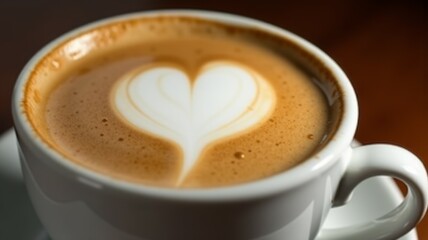 Fototapeta premium A white coffee cup with a heart shape on top of the coffee