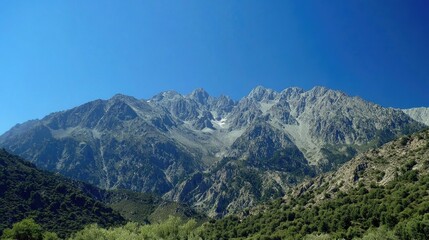 majestic mountain range under a clear blue sky