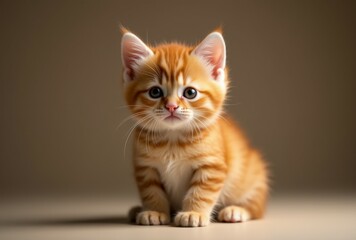 Fototapeta premium A cute orange kitten is sitting on a table