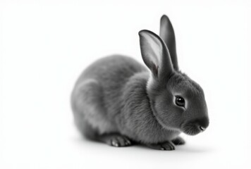 Obraz premium A gray rabbit is sitting on a white background