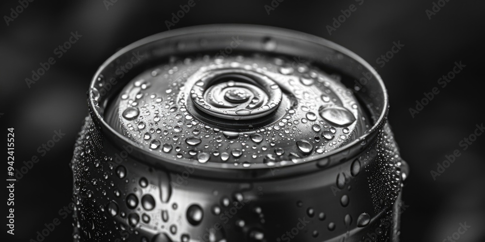 Aufkleber a close-up shot of a soda can with condensation droplets forming on its surface