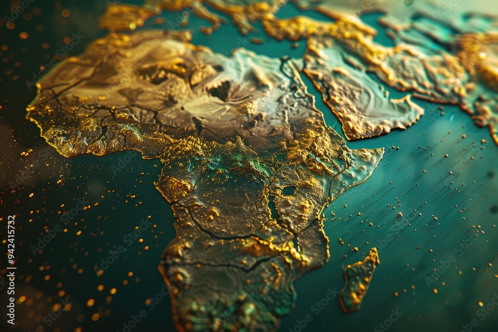 Poster Close-up view of a map of the world, highlighting specific regions and countries