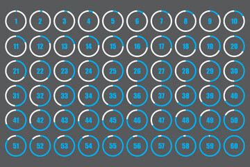 Numbered circular icons. Blue and white color scheme. Minimalist numeric design. Dark gray background.