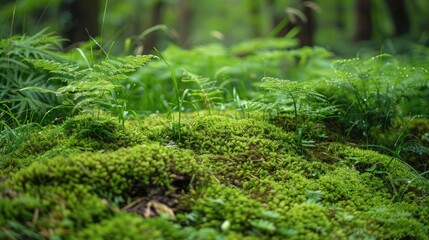 Fototapeta premium Covered in moss grass and ferns