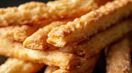 Creamy biscuit sticks up close on black background