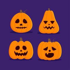 Cartoon Happy Halloween pumpkins collection. Holidays character in flat style collection.