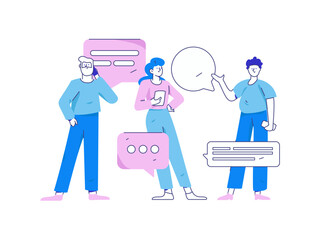 Virtual characters social communication concept business flat vector hand drawn illustration
