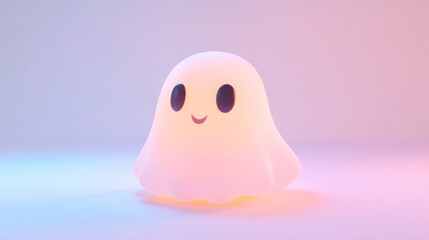 Happy Halloween banner. Festive background with realistic 3d cute ghost
