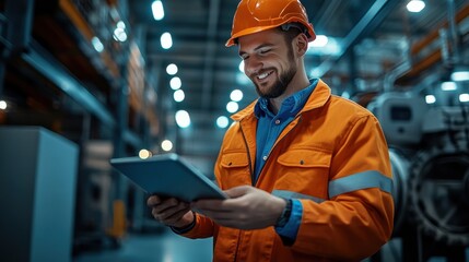 Industrial Worker Using Tablet In Factory Setting