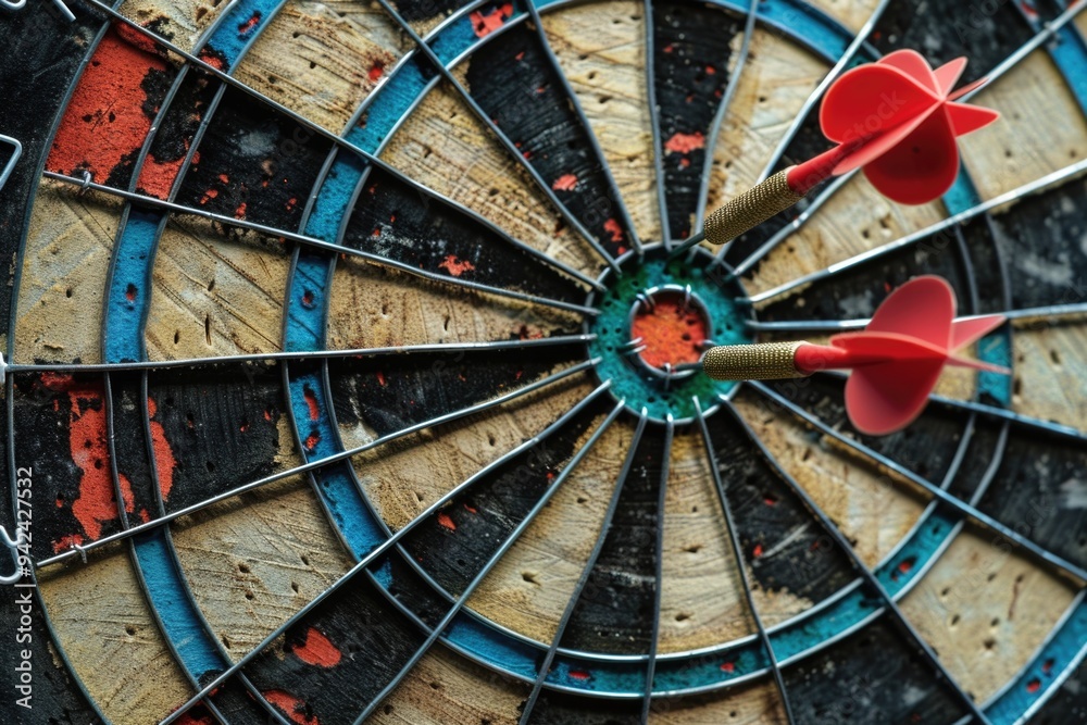 Poster A close-up shot of a dart hitting the center of a target, a simple and effective way to get your point across