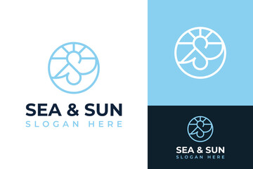 Initial S Sea Ocean Wave Beach Sun Light Emblem Logo Design Branding Template