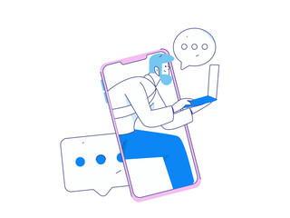 Virtual characters social communication concept business flat vector hand drawn illustration
