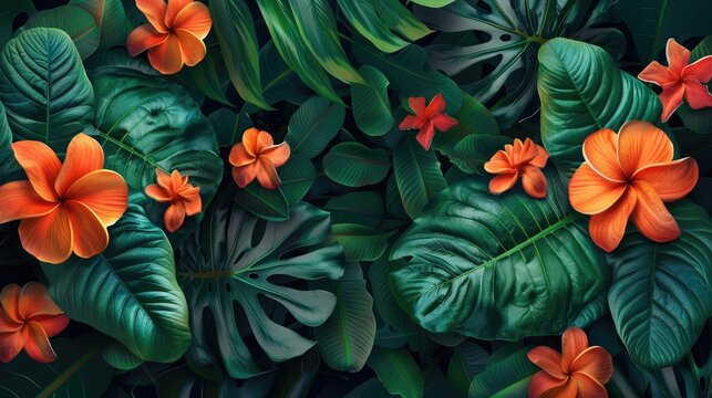 Ornamental Asoka Flowers with Green Leaves