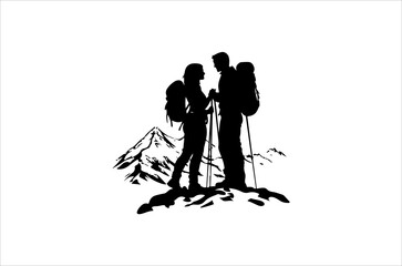 Hiking minimalist and simple silhouette vector illustration. Hiking Silhouette vector on white background.