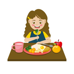 kids eating set of healthy food illustration vector
