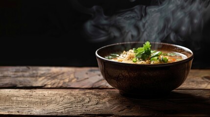 Photographing Pork Noodle Soup on Wooden Surface against Black Background