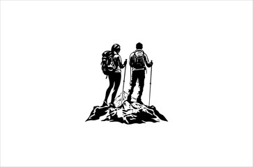 Hiking minimalist and simple silhouette vector illustration. Hiking Silhouette vector on white background.