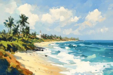 Naklejka premium Kovalam beach from light house, ai