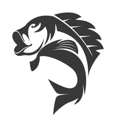 Jumping bass fish black and white vector