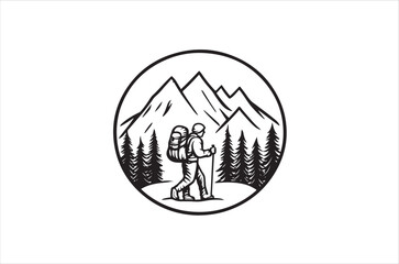 Hiking minimalist and simple silhouette vector illustration. Hiker Silhouette Images.
Hiking Silhouette vector on white background.