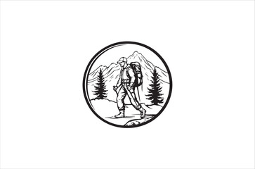 Hiking minimalist and simple silhouette vector illustration. Hiking Silhouette vector on white background.