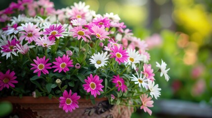 Fototapeta premium Pink and white blooms in a container