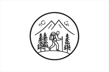Obraz premium Hiking minimalist and simple silhouette vector illustration. Hiker Silhouette Images. Hiking Silhouette vector on white background.