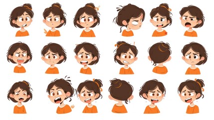 Naklejka premium Girl with a variety of facial expressions.