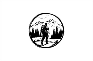 Hiking minimalist and simple silhouette vector illustration. Hiker Silhouette Images.
Hiking Silhouette vector on white background.