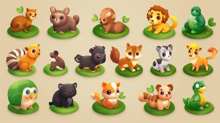Adorable Cartoon Animal Icons Set.