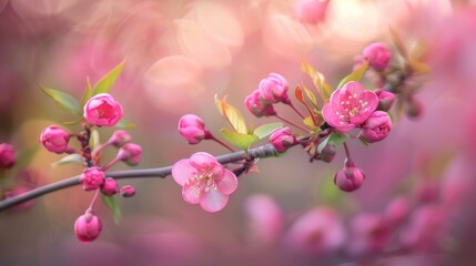 Pink cherry blossom buds against a spring backdrop