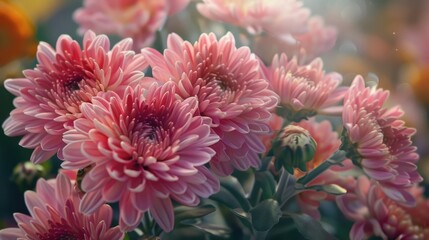 Pink Chrysanthemum in Autumn Horizontal Setting