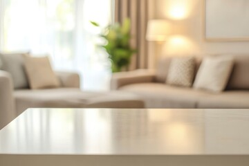 White top table in living room background blured with generative ai
