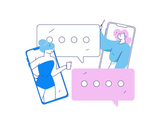 Virtual characters social communication concept business flat vector hand drawn illustration
