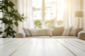 White top table in living room background blured with generative ai