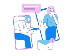 Virtual characters social communication concept business flat vector hand drawn illustration
