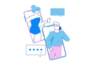 Virtual characters social communication concept business flat vector hand drawn illustration
