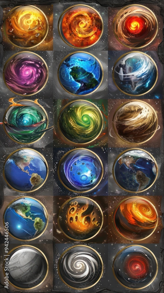 Canvas Prints collection of abstract galaxy designs in circular frames.