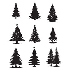 Obraz premium set of pine trees silhouettes on white 