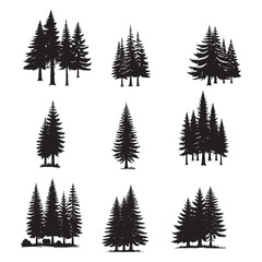 Obraz premium set of pine trees silhouettes on white 