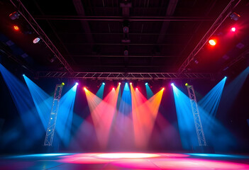 Concert Stage Scenery With Spotlights and Colored Lights