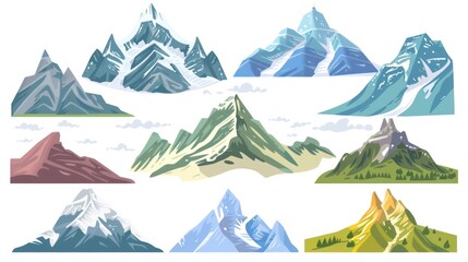 Fototapeta premium Set of colorful cartoon mountains.