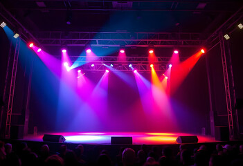 Concert Stage Scenery With Spotlights and Colored Lights