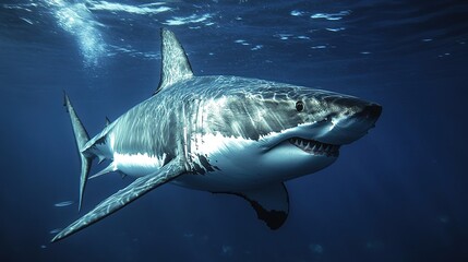 Fototapeta premium Detailed Shark: Realistic Representation of a Powerful Ocean Predator with Lifelike Features and Dynamic Pose