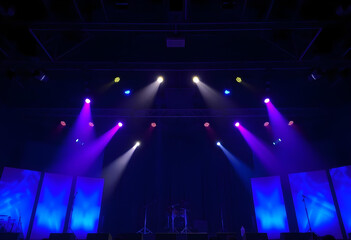 Concert Stage Scenery With Spotlights and Colored Lights