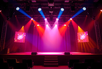 Concert Stage Scenery With Spotlights and Colored Lights